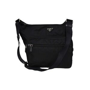 PRADA Shoulder Bag Tessuto Triangle Logo Plate Canvas Black